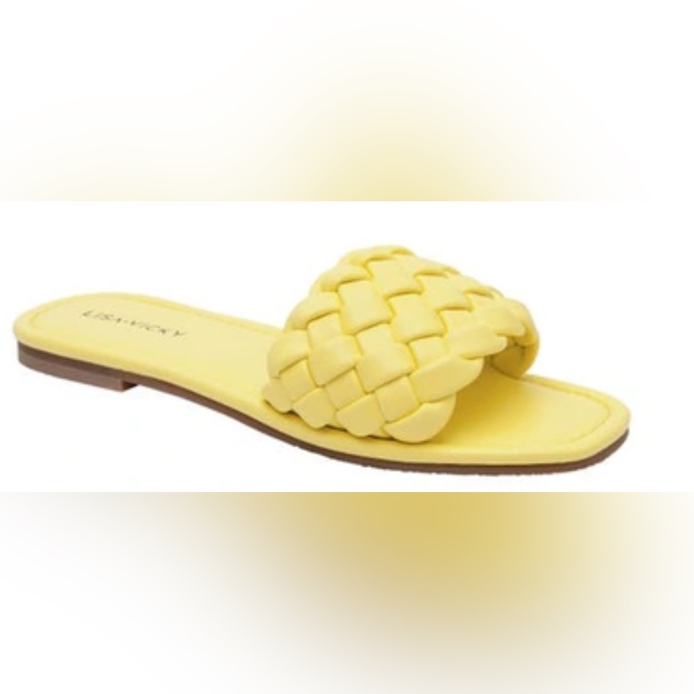 NWT Lisa Vickey Yellow Woven Slide Sandals
